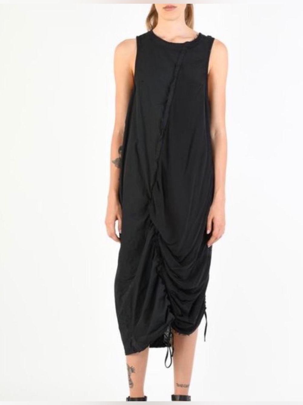 SANCTAMUERTE Silk Blend Ruched Asymmetrical Dress XS
